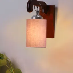 Devansh Brown & Grey Wooden Traditional Cylinder Shaped Wall Lamp image 5