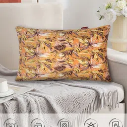 Tesmare Orange & Multicoloured Set of 2 Floral Velvet Rectangle Cushion Covers image 2