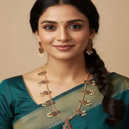 PANASH Gold-Plated Kundan Studded & Artificial Beaded Necklace With Earrings image 4