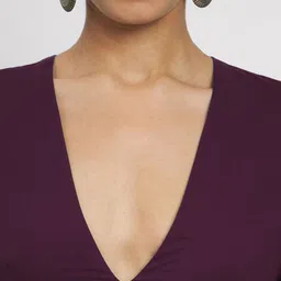 Thevasa Women's Wine Divine Depth V Neck Half Sleeves Blouse image 3