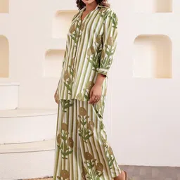 MANVAAR JAIPUR Striped Pure Cotton Shirt & Trouser image 3