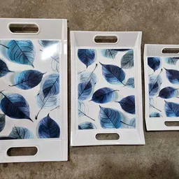 unicept Serving Tray Set with Square Shape,Printed Design,Natural-Large, Medium, Small Tray Serving Set image 3