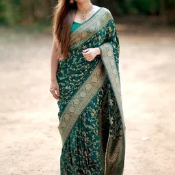 WOVENSTOCK Ethnic Motifs Zari Art Silk Handloom Kanjeevaram Saree image 2