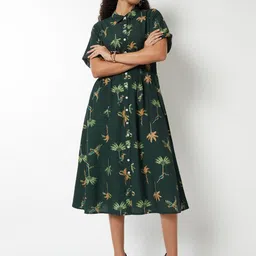 max Floral Printed Shirt Midi Dress-image-47
