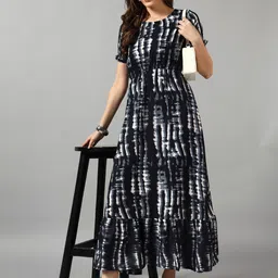 Femvy Women Dyed Round Neck Flared Fit and Flare Dress-image-55