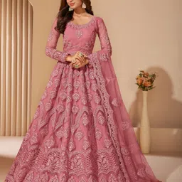 a to z cart Embroidered Net Semi Stitched Flared/A-line Gown-picture-36