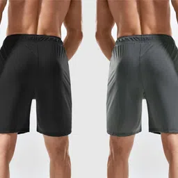 m7 by metronaut Solid Men Black, Dark Grey Sports Shorts image 2