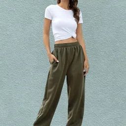 q-rious Pack of 2 Women Solid Grey, Olive Track Pants image 3