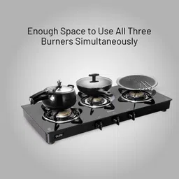 glen Gas Stove 3 Burner Toughened Glass Top High Flame Brass Burners Gas Stove Black Glass Manual Gas Stove image 4