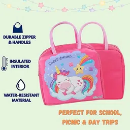 pup buddies Unicorn Lunch Bag with Double Zipper Nylon Small Leakproof Lunch Bags for Kids Lunch Bag image 3