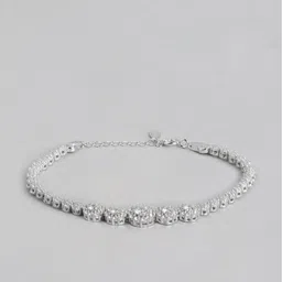 Zavya Women Silver-Toned Cubic Zirconia Rhodium-Plated Charm Bracelet image 3