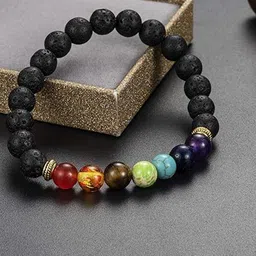 MEENAZ Unisex Oxidised Silver-Plated 7 Chakra Wraparound Bracelet-image-0