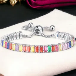 Jewels Galaxy Silver-Plated Cubic Zirconia Studded Charm Bracelet-picture-16