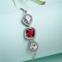 ZENEME Women Brass Cubic Zirconia Rhodium-Plated Charm Bracelet-picture-16