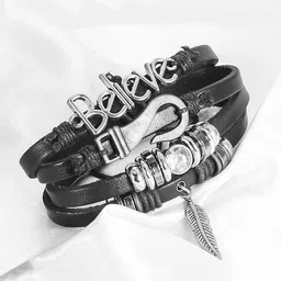 MEENAZ Men Leather Multistrand Bracelet-picture-19