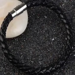 The Roadster Lifestyle Co Men Silver-Plated Leather Braided Bracelet-picture-33
