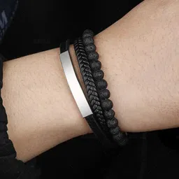 The Roadster Lifestyle Co Men Silver-Plated Leather Bracelet-picture-42