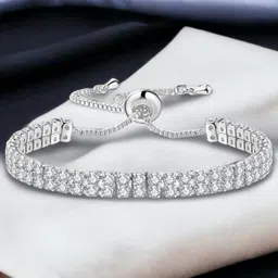 Jewels Galaxy Women Brass Cubic Zirconia Silver-Plated Wraparound Bracelet-picture-11