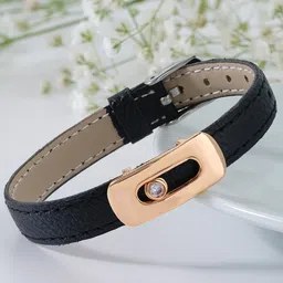 MINUTIAE Women Rose Gold Plated & Black Brass Crystals Cuff Bracelet-image-57