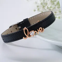 MINUTIAE Women Black Brass Crystals & Rose Gold-Plated Wraparound Bracelet-picture-15