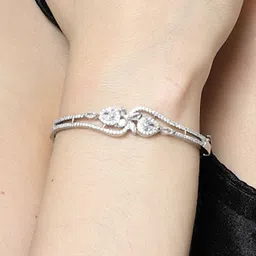 DressBerry Silver-Toned Rhodium-Plated American Diamond Studded Kada Bracelet-picture-13