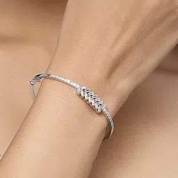 DressBerry Silver-Toned Rhodium-Plated American Diamond Studded Kada Bracelet-image-8