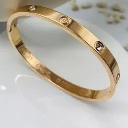 KARISHMA KREATIONS Unisex Gold Plated Stainless Steel Kada Bracelet-picture-37
