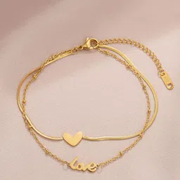 Yellow Chimes Women 2 Layered Gold-Toned Gold-Plated Stainless Steel Heart Charm Bracelet-picture-27