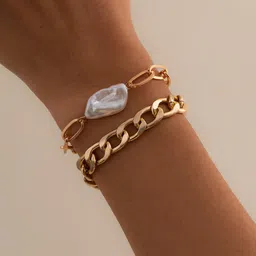 WHITE LIES Women Set of 2 Gold-Toned Link Bracelet-picture-16