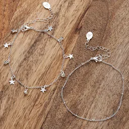 Accessorize Set Of 2 Silver-Plated Star & Disc Anklets-image-47