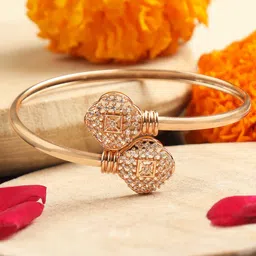 ZINU Women Rose Gold & White Brass Cubic Zirconia Enamelled Rose Gold-Plated Kada Bracelet-picture-14