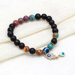 Yellow Chimes Unisex Multicoloured Beads & Gold-Plated Elasticated Bracelet-picture-44