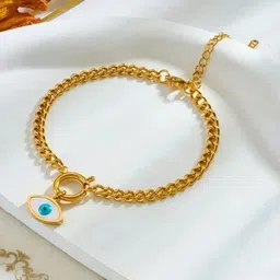 VIEN Stainless Steel Enamelled Gold Plated Evil Eye Link Bracelet image 5