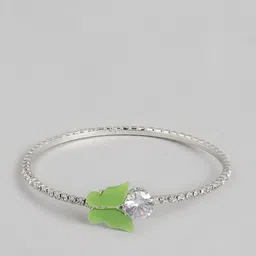Golden Peacock Women Silver-Toned & Green Cuff Bracelet image 2