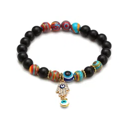 Yellow Chimes Unisex Multicoloured Beads & Gold-Plated Elasticated Bracelet image 4
