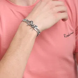 Shining Diva Fashion Men Silver-Toned Silver-Plated Charm Bracelet image 5