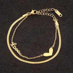 Yellow Chimes Women 2 Layered Gold-Toned Gold-Plated Stainless Steel Heart Charm Bracelet image 4