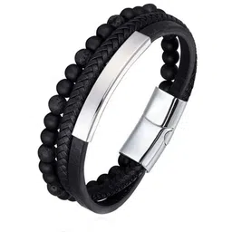 The Roadster Lifestyle Co Men Silver-Plated Leather Bracelet image 4