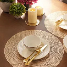 Pure Home and Living Gold Toned 2 Pieces Textured Circular Table Placemats-image-68