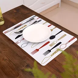 YELONA White & Red 8 Pieces Printed Rectangular Table Placemats-picture-13