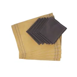 ZEBA Set of 6 each Grey & Mustard Embroidered Pure Cotton Table Placemats With Napkins image 4