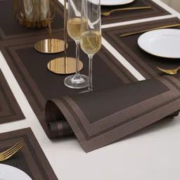HOKIPO 7 Pieces Textured & Colourblocked Rectangular Table Placemats & Table Runner image 4