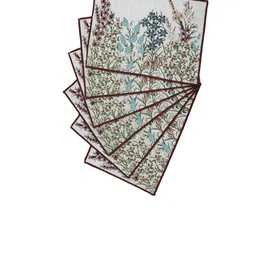 BELLA TRUE Set Of 6 White & Blue Floral Printed Jacquard Table Placements image 3