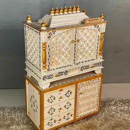 d'dass Glossy White MDF & Sheesham Wood Floor Rested Mandir With Door image 3