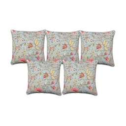MONKDECOR Blue & Pink Set of 5 Floral Square Cushion Covers image 4