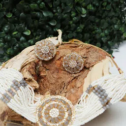 Ozanoo Gold-Plated CZ Stone-Studded & Pearl Beaded Jewellery Set-image-88