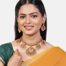 GRIIHAM Gold-Plated Kundan Studded & Beaded Temple Jewellery Set-picture-11
