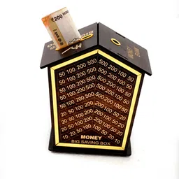 magic laser art Money Big Saving Box, House 50,000 Wooden Piggy Bank with Numbered Slots, Brown Coin Bank image 4