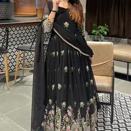 houseofcommon Embroidered Georgette Stitched Flared/A-line Gown-picture-10