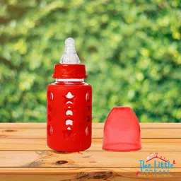 the little lookers Glass Feeding Bottle for Newborns/Infants/Babies | With Silicone Warmer Cover ('RED', 120 ML) - 120 ml-picture-43